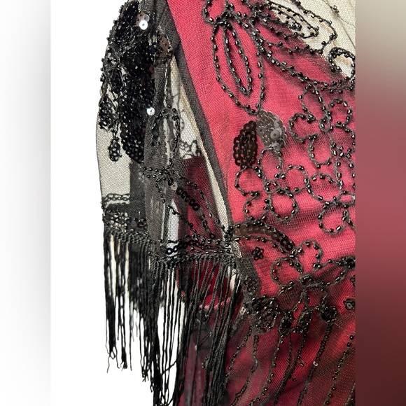 MISSCHEN 1920s plus size 3XL Sequin Gatsby Dress with Sleeve red/black w fringe - Picture 3 of 6